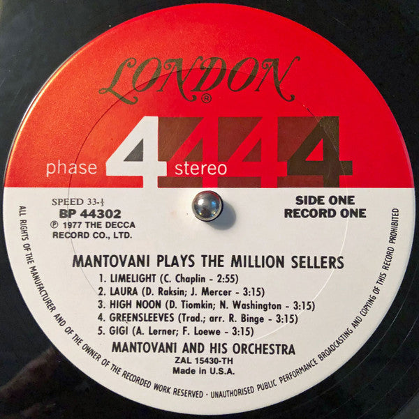 Mantovani And His Orchestra - Mantovani Plays The Million Sellers