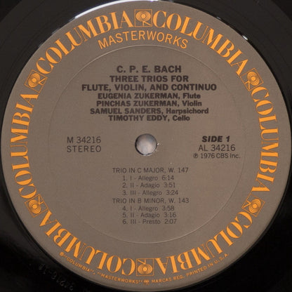 Carl Philipp Emanuel Bach, Eugenia Zukerman, Pinchas Zukerman, Samuel Sanders, Timothy Eddy - Three Trios For Flute, Violin, And Continuo