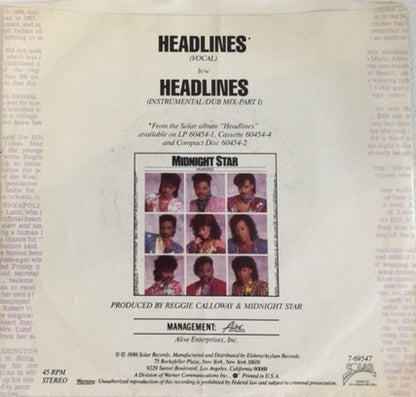 7" Single: Midnight Star - Headlines