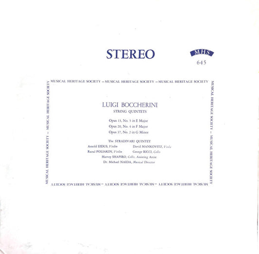 Luigi Boccherini, The Stradivari Quintet, Harvey Shapiro - String Quintets