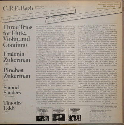 Carl Philipp Emanuel Bach, Eugenia Zukerman, Pinchas Zukerman, Samuel Sanders, Timothy Eddy - Three Trios For Flute, Violin, And Continuo