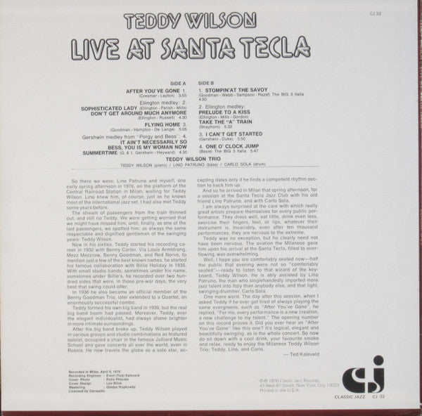 Teddy Wilson - Live At Santa Tecla