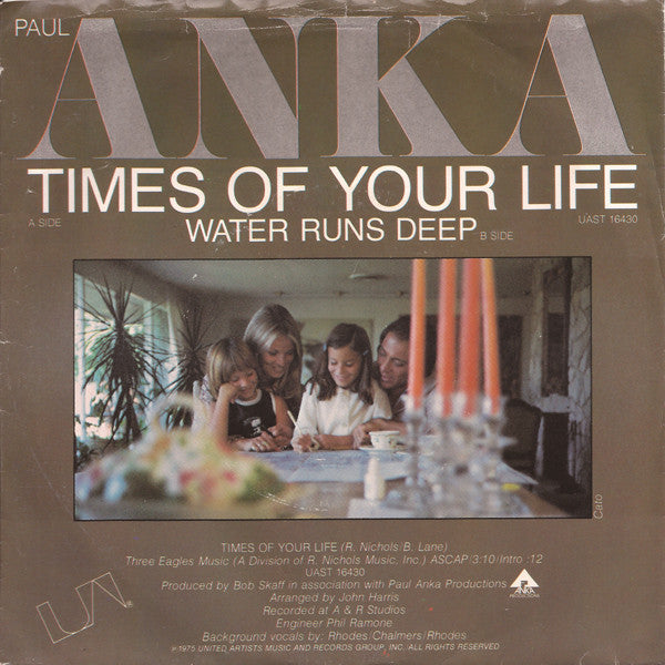 7": Paul Anka - Times Of Your Life / Water Runs Deep