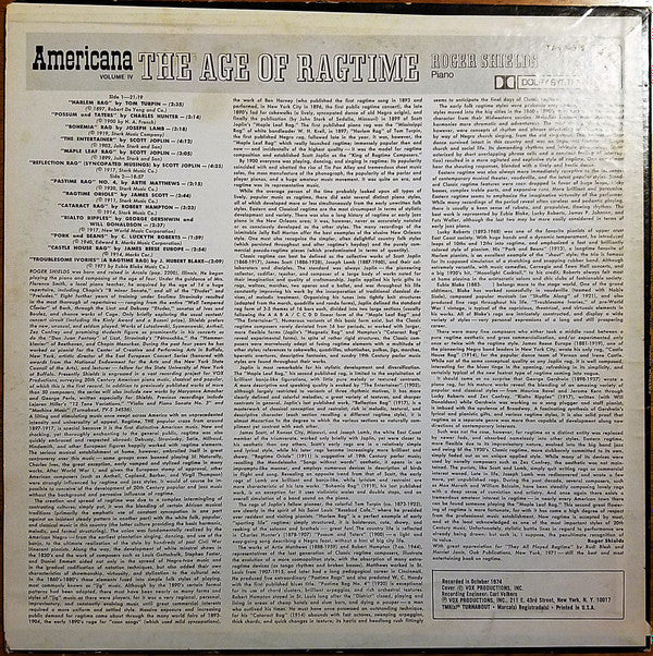 Roger Shields - Americana Vol. IV: The Age Of Ragtime