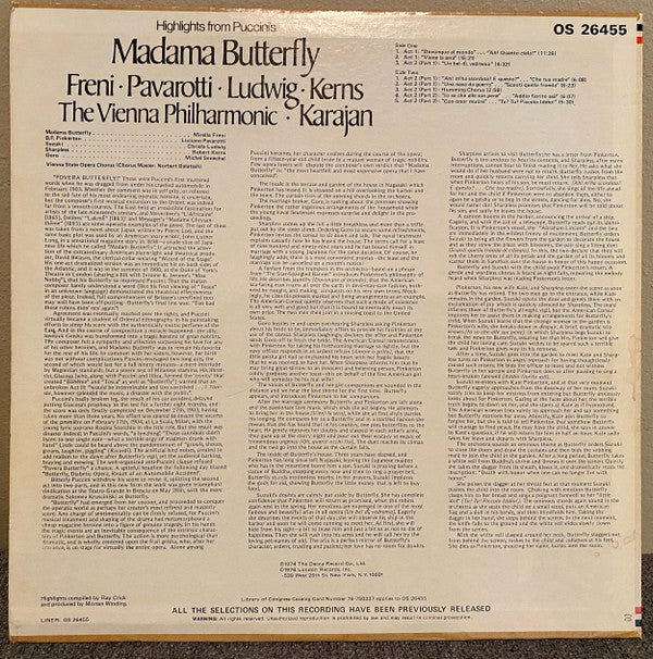 Mirella Freni, Luciano Pavarotti, Christa Ludwig, Robert Kerns, Herbert von Karajan, Wiener Staatsopernchor, Orchester Der Wiener Staatsoper - Highlights From Puccini's Madama Butterfly