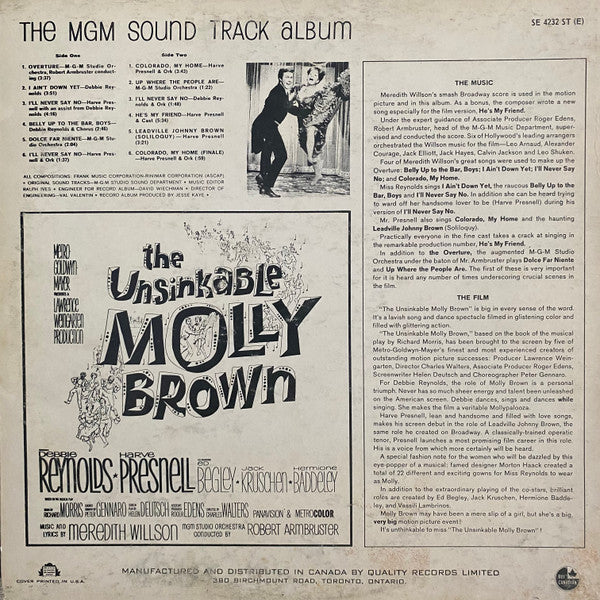 Debbie Reynolds, Harve Presnell, MGM Studio Orchestra - The Unsinkable Molly Brown - The MGM Sound Track Album