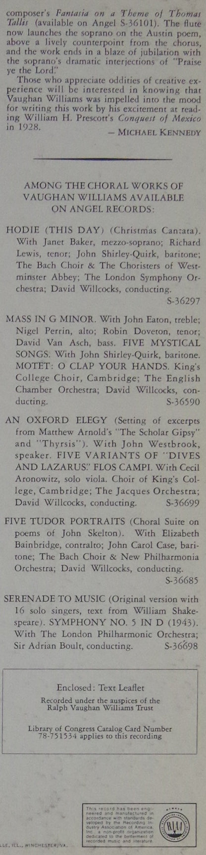 Ralph Vaughan Williams, Heather Harper, Ian Partridge, John Shirley-Quirk, The King's College Choir Of Cambridge, The Bach Choir, The London Symphony Orchestra, David Willcocks - Sancta Civitas / Benedicite