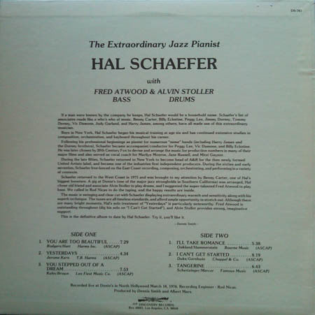 Hal Schaefer, Fred Atwood, Alvin Stoller - The Extraordinary Jazz Pianist