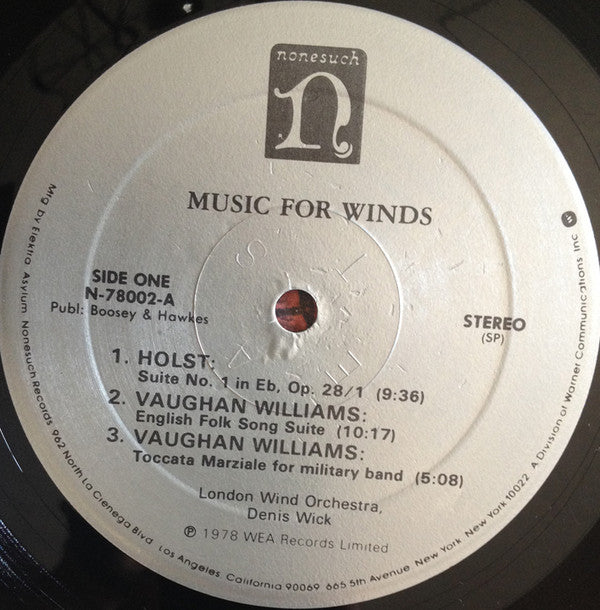 Gustav Holst, Ralph Vaughan Williams, London Wind Orchestra, Denis Wick - Music For Winds