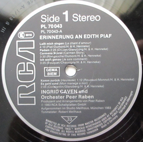 Ingrid Caven - Erinnerung An Edith Piaf