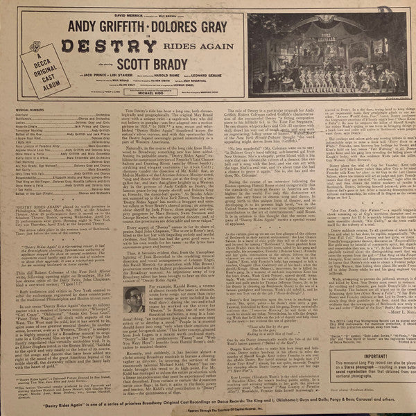 Andy Griffith, Dolores Gray - Destry Rides Again - The Original Cast Album