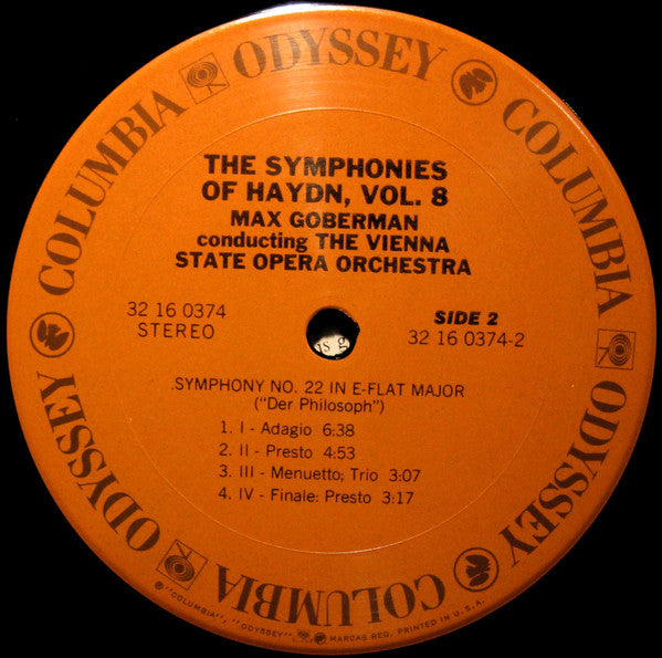 Joseph Haydn, Max Goberman, Orchester Der Wiener Staatsoper - The Symphonies Of Haydn Vol. 8 / Symphony No. 21 In A Major / Symphony No. 22 In E-Flat Major