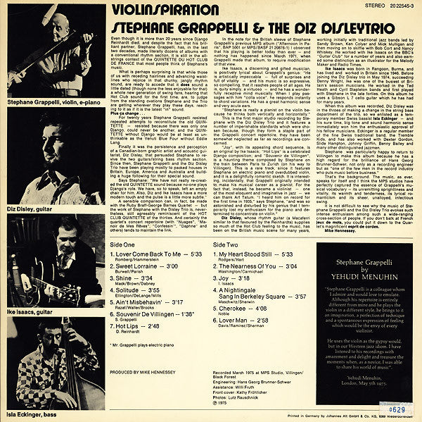 Stéphane Grappelli, Diz Disley Trio - Violinspiration