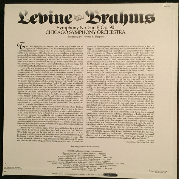 James Levine (2), Johannes Brahms, The Chicago Symphony Orchestra - Symphony No. 3