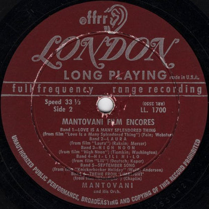 Mantovani And His Orchestra - Mantovani Film Encores Volume 1