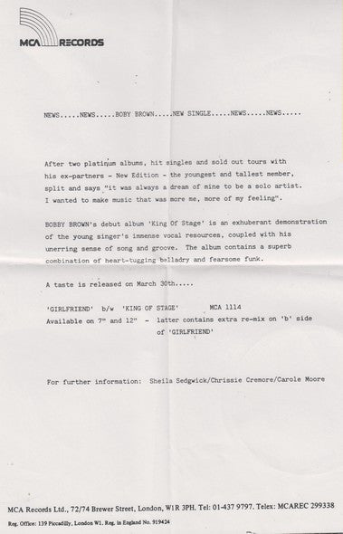 12" Single: Bobby Brown - Girlfriend (12" Version)