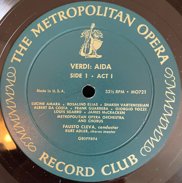 Giuseppe Verdi, Lucine Amara, Rosalind Elias, Shakeh Vartenissian, Albert Da Costa, Frank Guarrera, Giorgio Tozzi, Louis Sgarro, James McCracken, The Metropolitan Opera House Orchestra, Metropolitan Opera Chorus, Fausto Cleva, Kurt Herbert Adler - Aïda