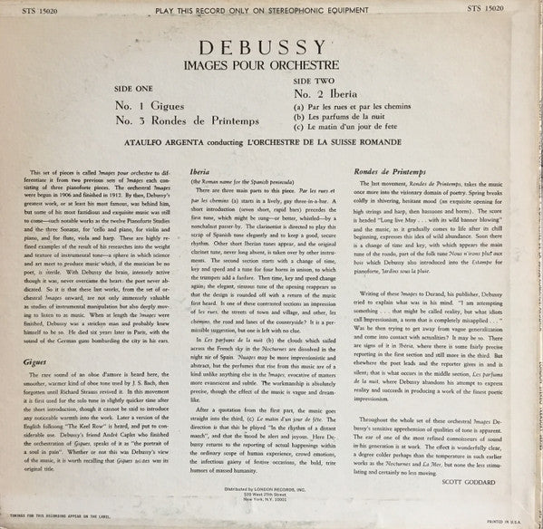 Claude Debussy, L'Orchestre De La Suisse Romande, Ataúlfo Argenta - Images Pour Orchestre