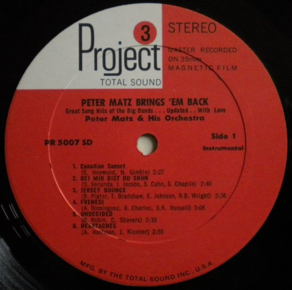 Peter Matz Orchestra - Brings 'Em Back (Great Song Hits Of The Big Bands ... Updated ... With Love)