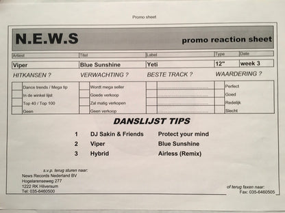 12" Single: Viper - Blue Sunshine