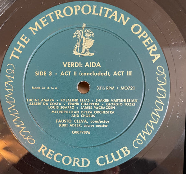 Giuseppe Verdi, Lucine Amara, Rosalind Elias, Shakeh Vartenissian, Albert Da Costa, Frank Guarrera, Giorgio Tozzi, Louis Sgarro, James McCracken, The Metropolitan Opera House Orchestra, Metropolitan Opera Chorus, Fausto Cleva, Kurt Herbert Adler - Aïda