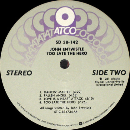 John Entwistle - Too Late The Hero