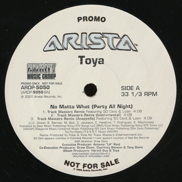 12": SEALED: Toya - No Matta What (Party All Night)