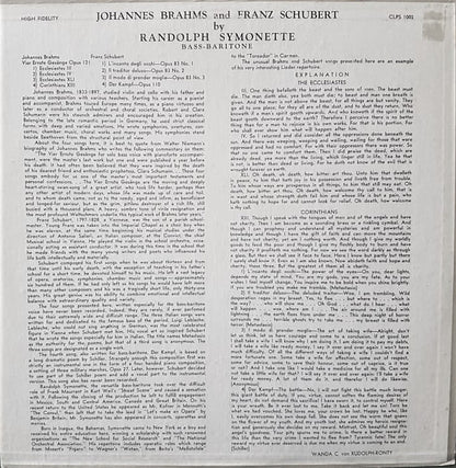 Franz Schubert, Johannes Brahms, Randolph Symonette - Brahms- Vier Ernste Gesänge / Schubert - Three Italian Songs - Der Kampf