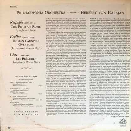 Franz Liszt, Ottorino Respighi, Hector Berlioz, Philharmonia Orchestra, Herbert von Karajan - Les Preludes - The Pines Of Rome - Roman Carnival Overture