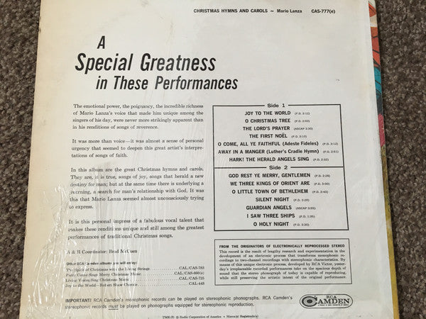 Mario Lanza - Christmas Hymns And Carols