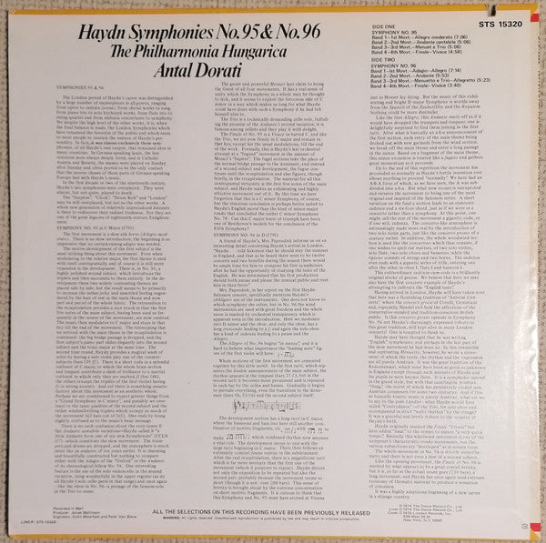Joseph Haydn, Philharmonia Hungarica, Antal Dorati - Symphony No. 95 In C Minor / Symphony No. 96 In D "The Miracle"