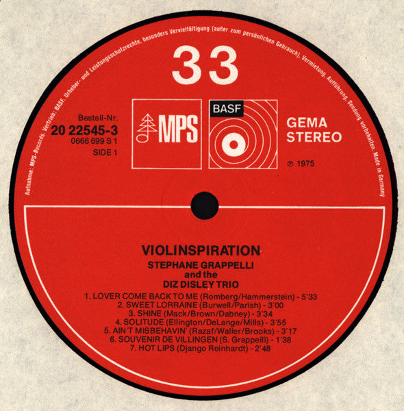 Stéphane Grappelli, Diz Disley Trio - Violinspiration