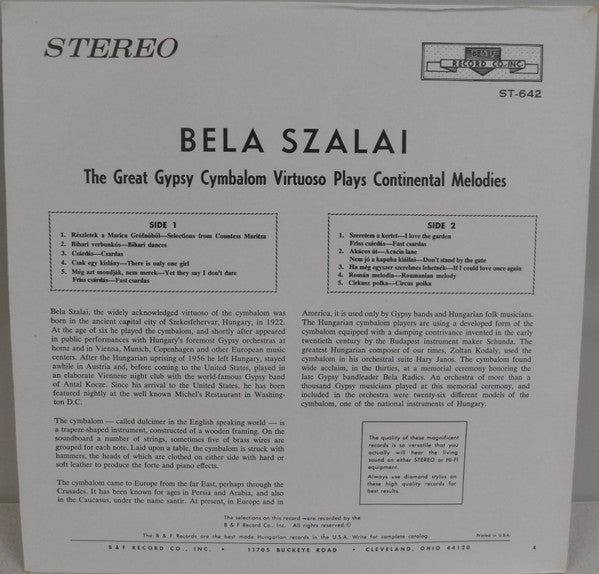 Béla Szalai - The Great Gypsy Cymbalom Virtuoso Plays Continental Melodies