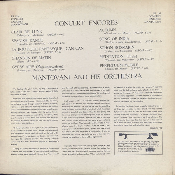 Mantovani And His Orchestra - Concert Encores
